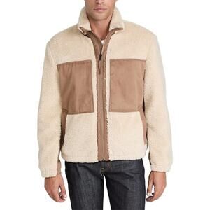Vince Mens Zip Fleece Sherpa Jacket Natural Light Chestnut Size Large